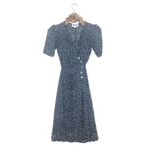 Rouje Gabin Side Button Wrap Midi Dress Floral Navy Puff Sleeve FR34/US2